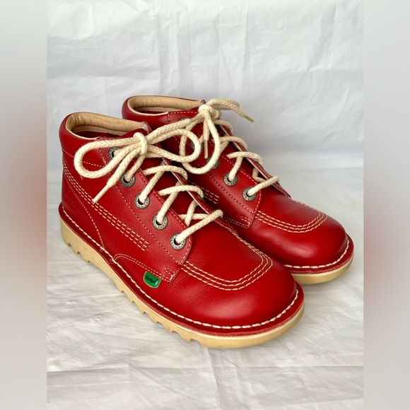 KICKERS Ankle Boots UK 4 Kick-Hi Red Leather with Box/90s/Mod/80s/Casual/Classic - Picture 3 of 14